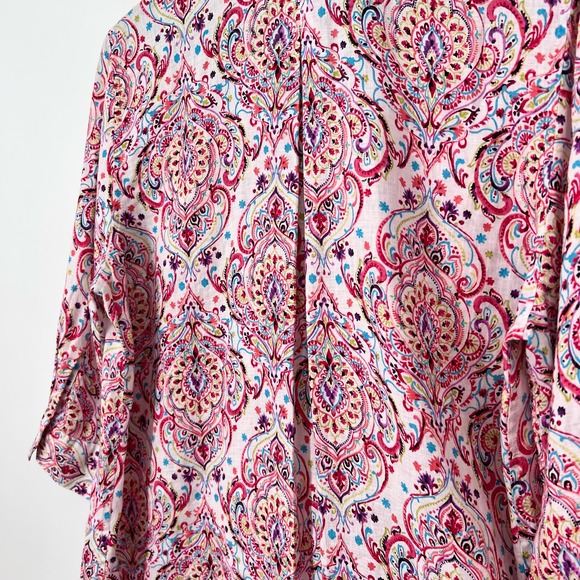 Chicos 100% Linen Sz 2 Large 12/14 Tropical Blouse Shirt Top Beach No Iron - Picture 11 of 12